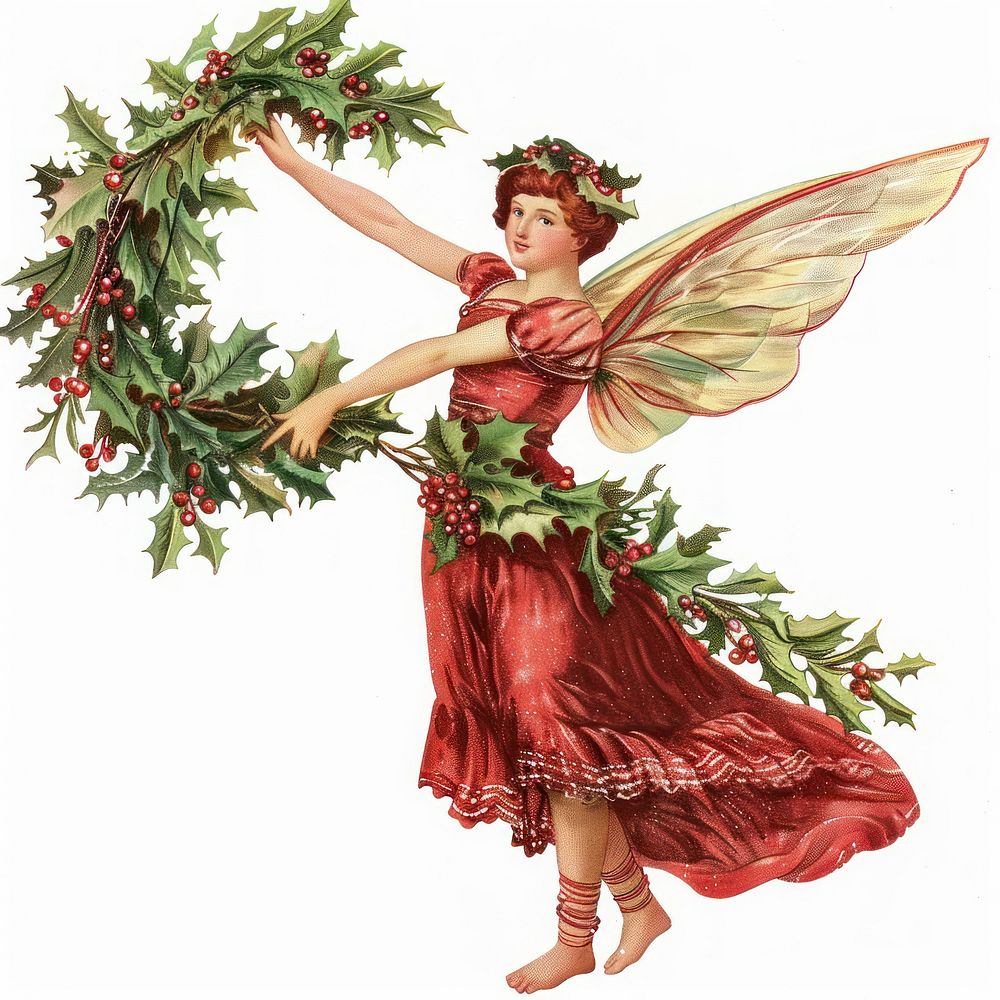 Christmas green spruce branch christmas vintage fairy.