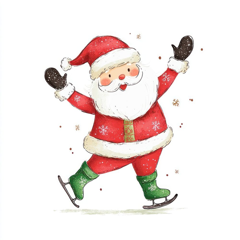 Santa play ice skate christmas winter art.