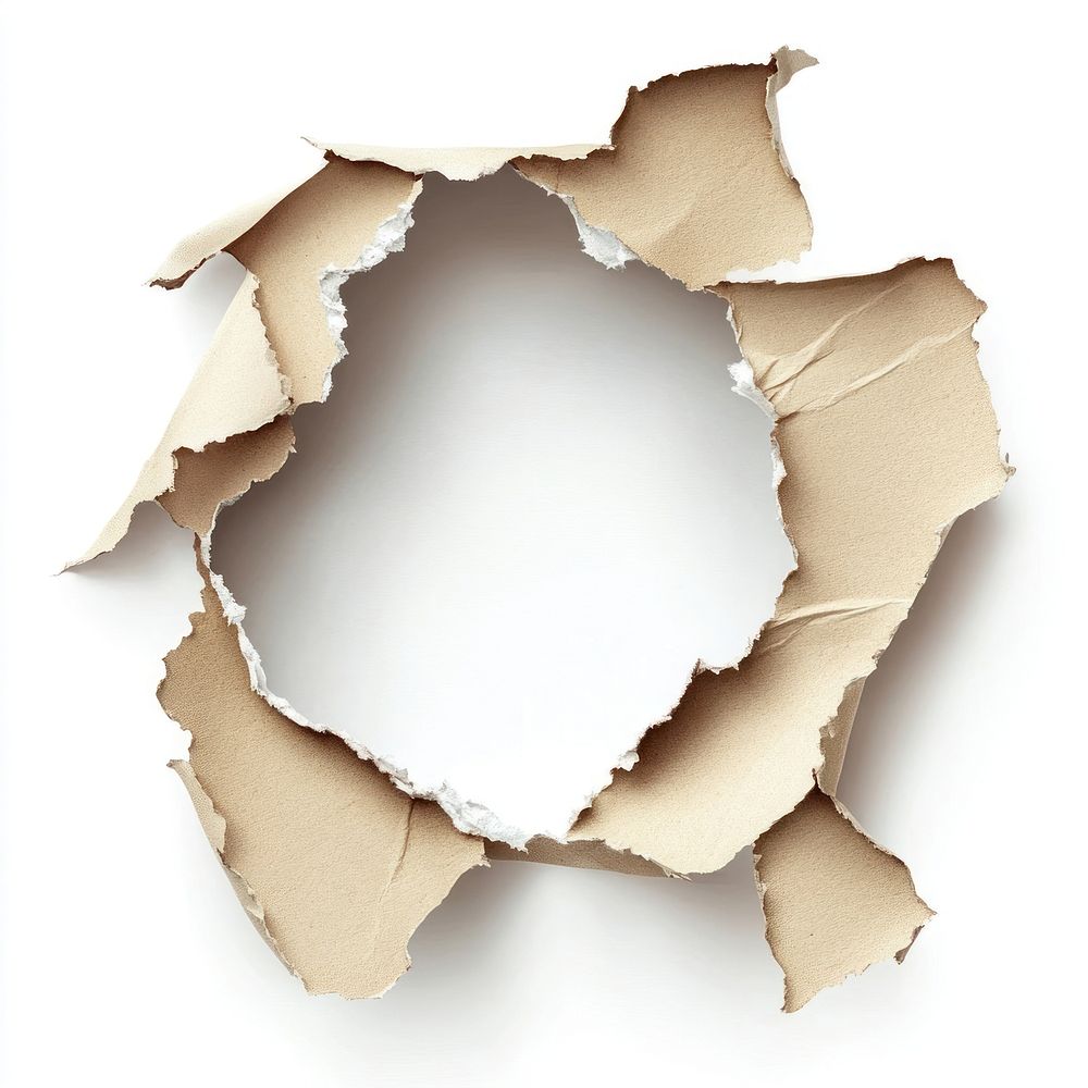 Ragged hole torn in ripped paper background white white background.