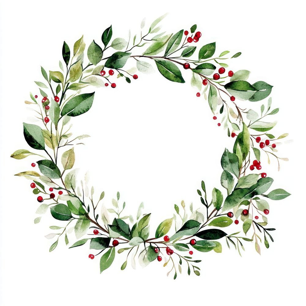 Christmas wreath art illustration watercolor.