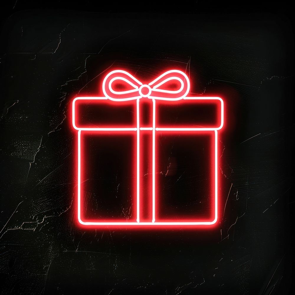 Red christmas present box light neon holiday.