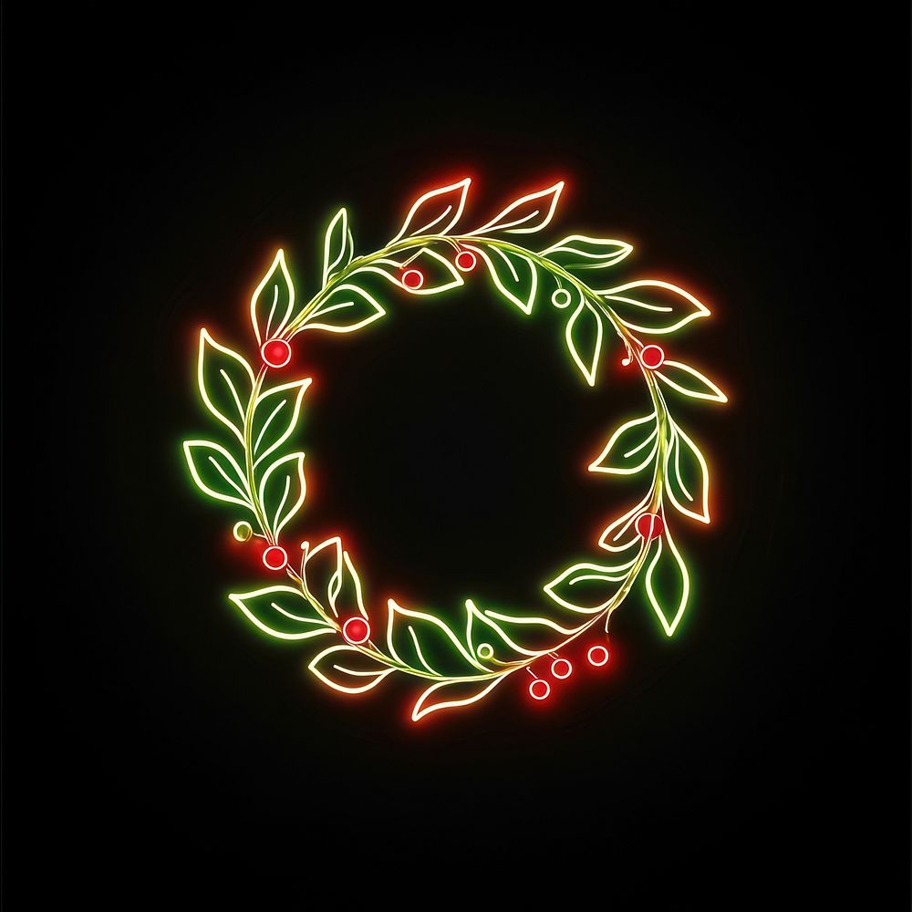 Simple christmas wreath icon berries holiday leaves.