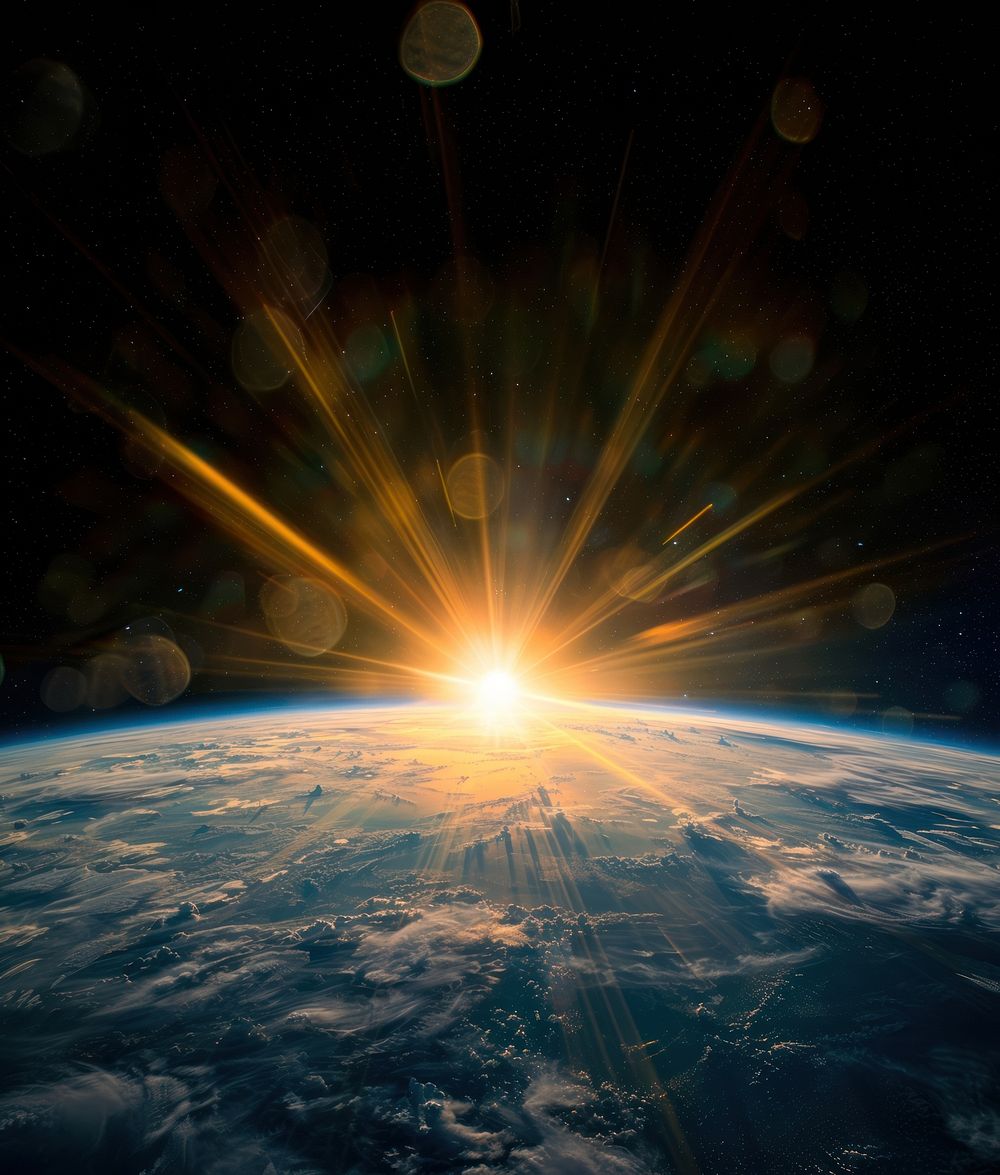 The sun rising over the earth space photography atmosphere.