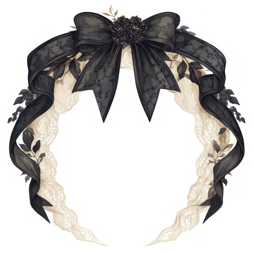 Coquette circle gothic arch illustration ribbon black.