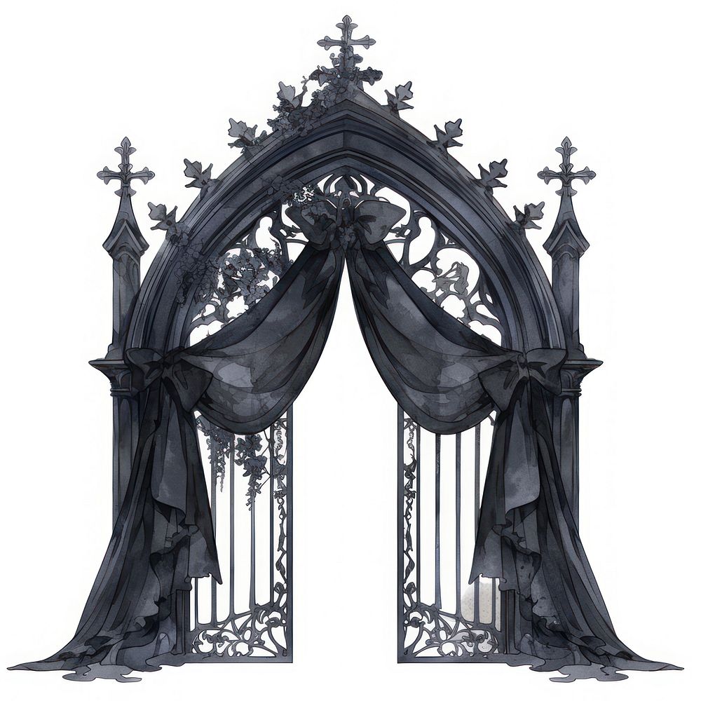 Black coquette gothic arch architecture illustration church.