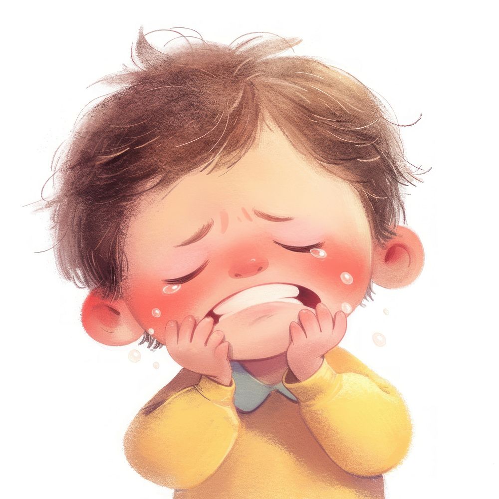 A cute boy crying illustration child art.