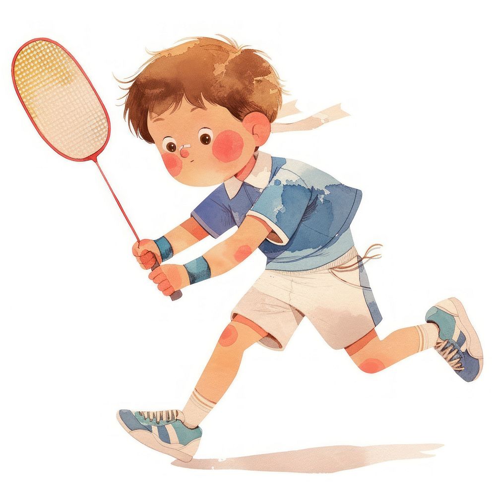 A cute boy Playing badminton illustration playing sports.