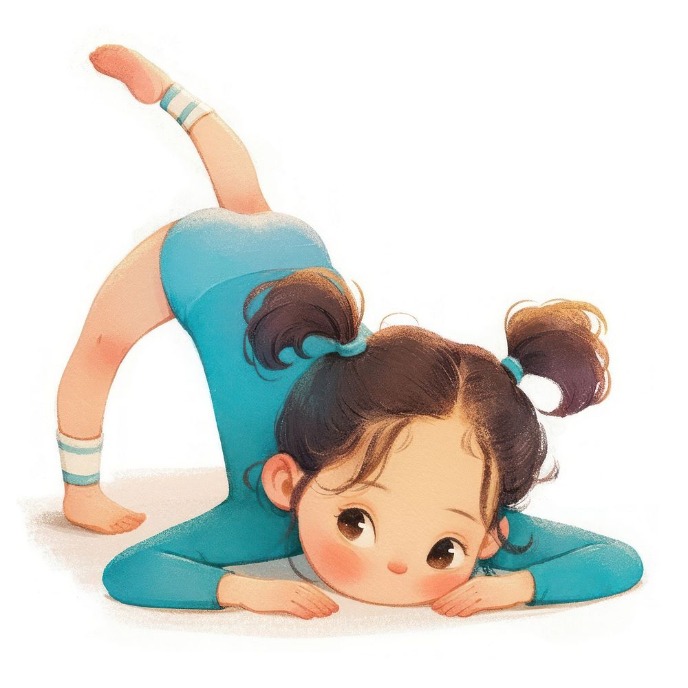 A cute girl Practicing a diving pose illustration child art.