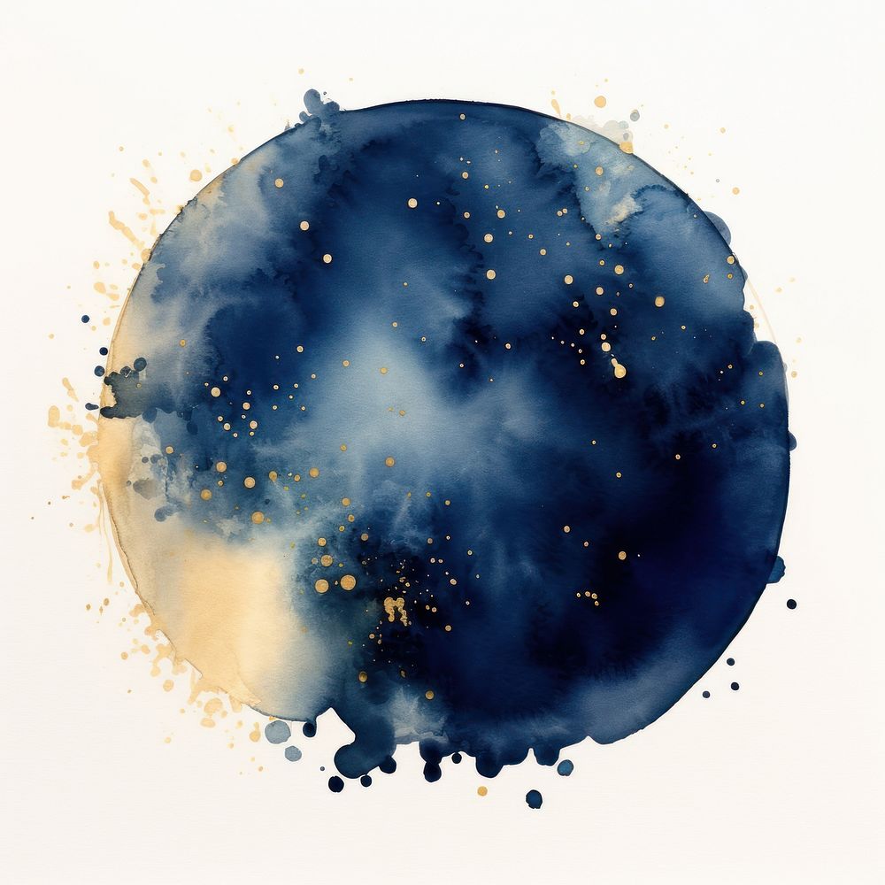 Indigo galaxy watercolor painting gold.