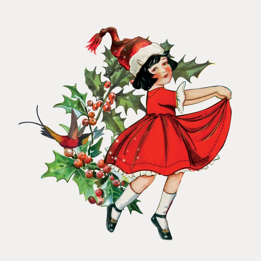 Vintage Christmas girl illustration vector 