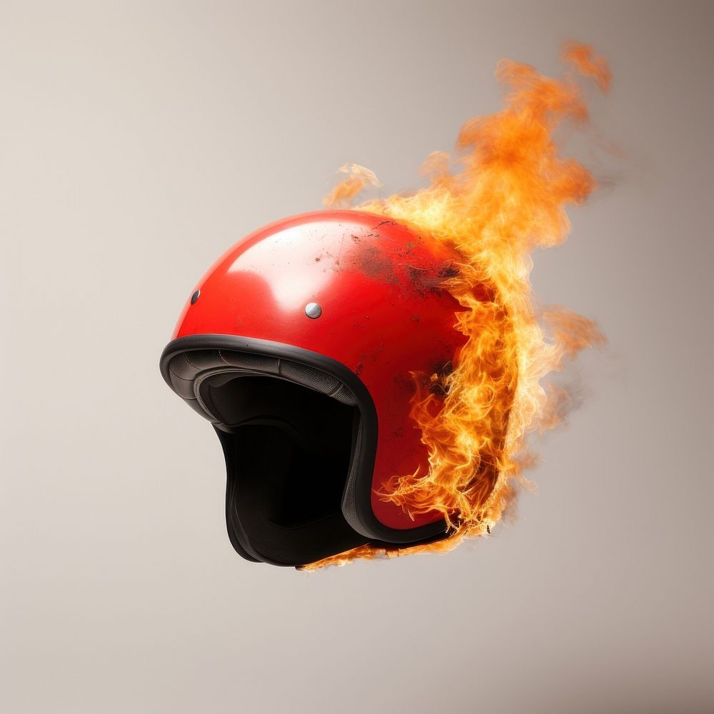 Helmet burning fire red.
