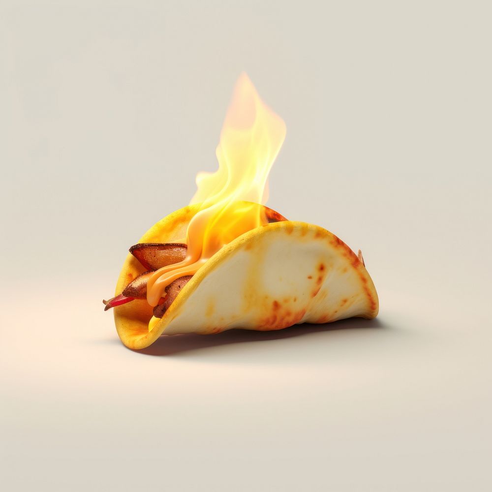 Photography of a Burning taco fire burning food.