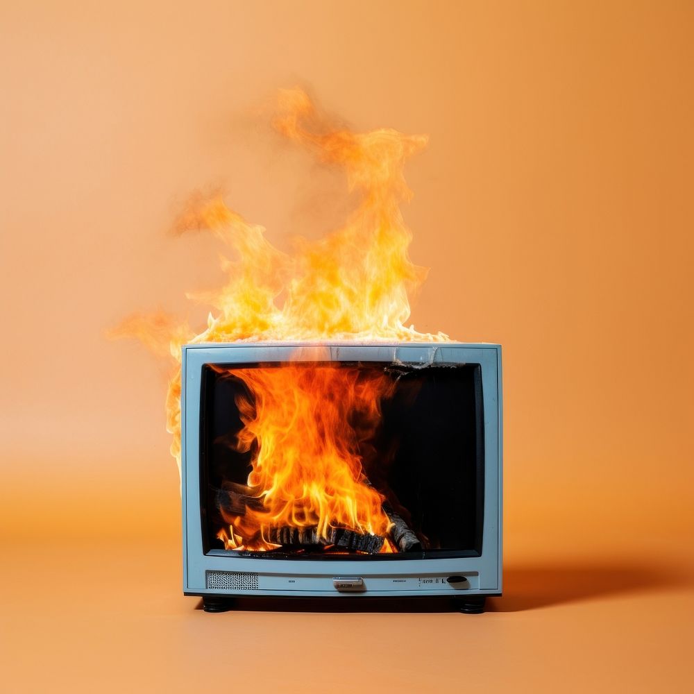 Photography of a Burning TV fire fireplace bonfire.