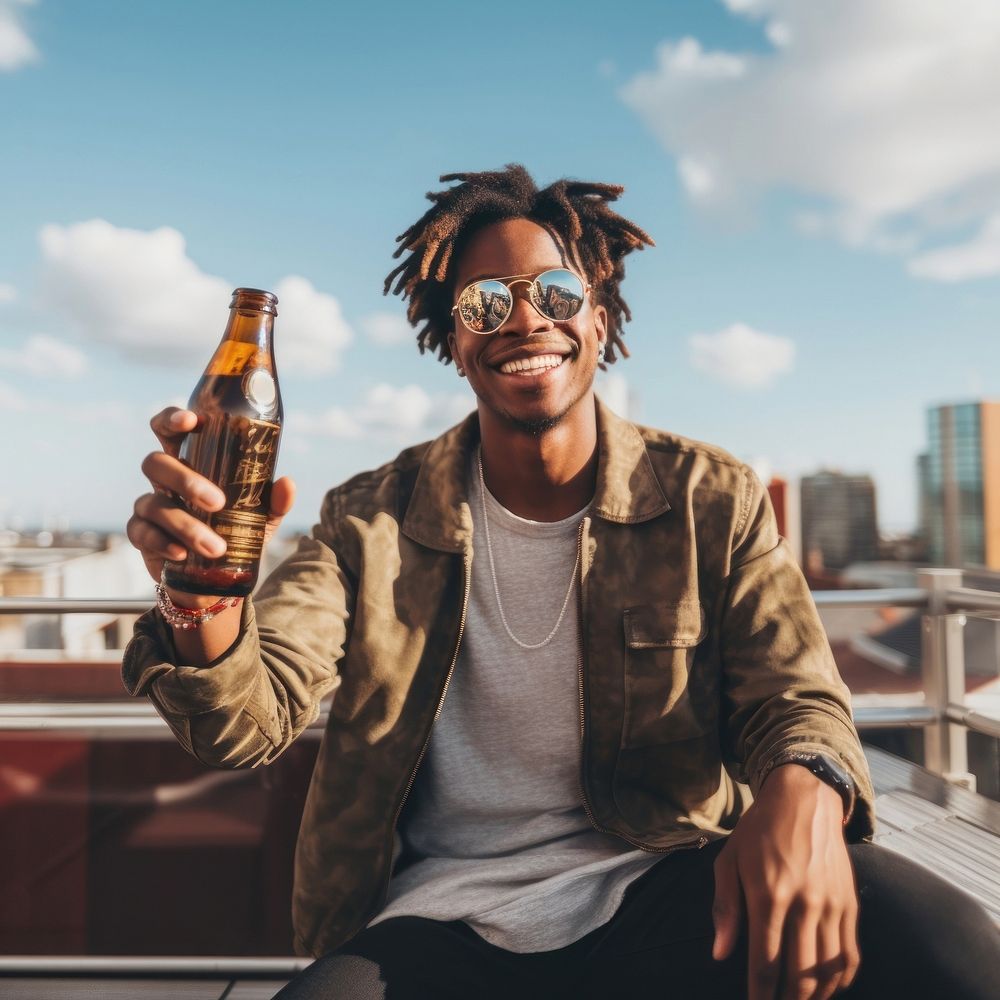 Young stylish black man beer standing portrait. AI generated Image by rawpixel.