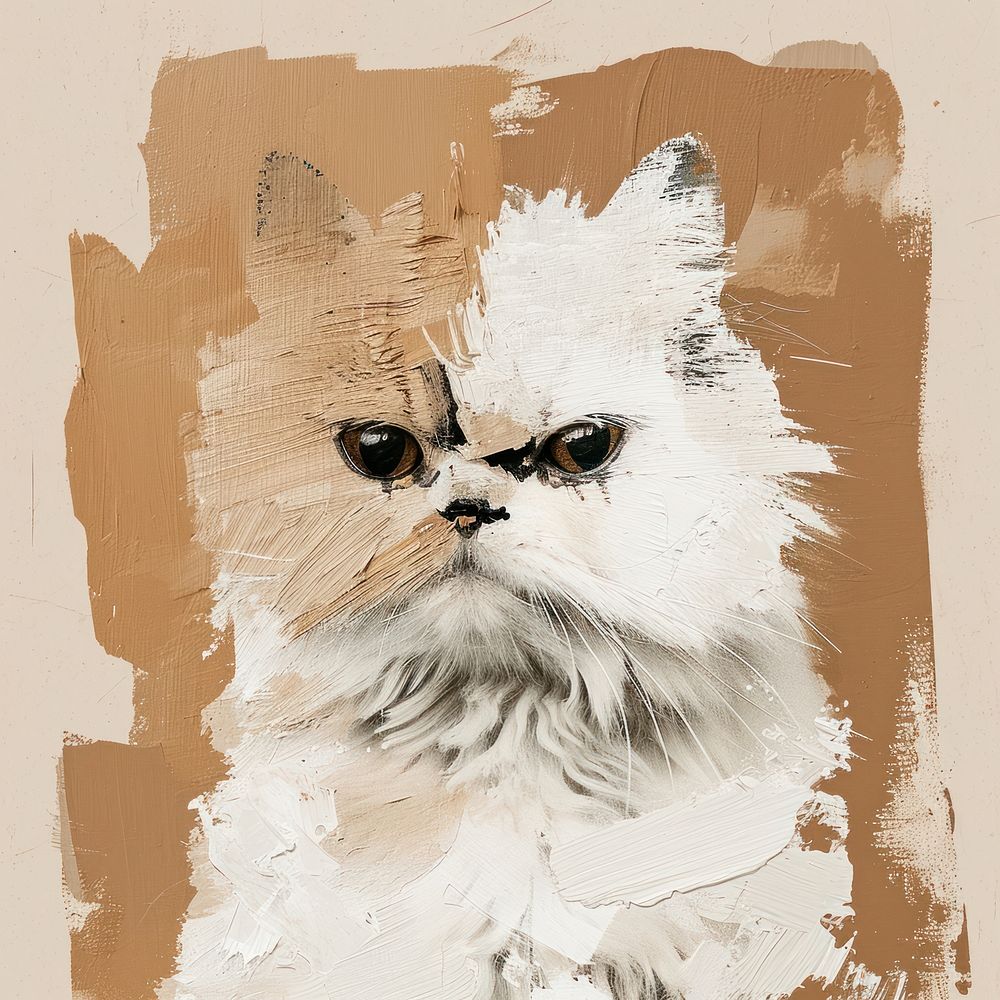 A persian cat with a brown and brush stroke drawing mammal animal.