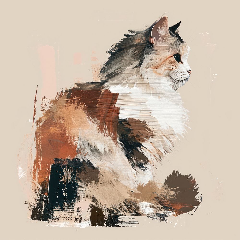 A persian cat with a brown and brush stroke painting mammal animal.