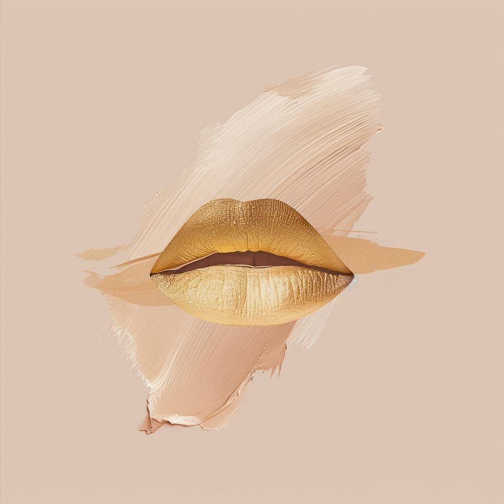 Beauty lips with a gold brush stroke art illustrated drawing.