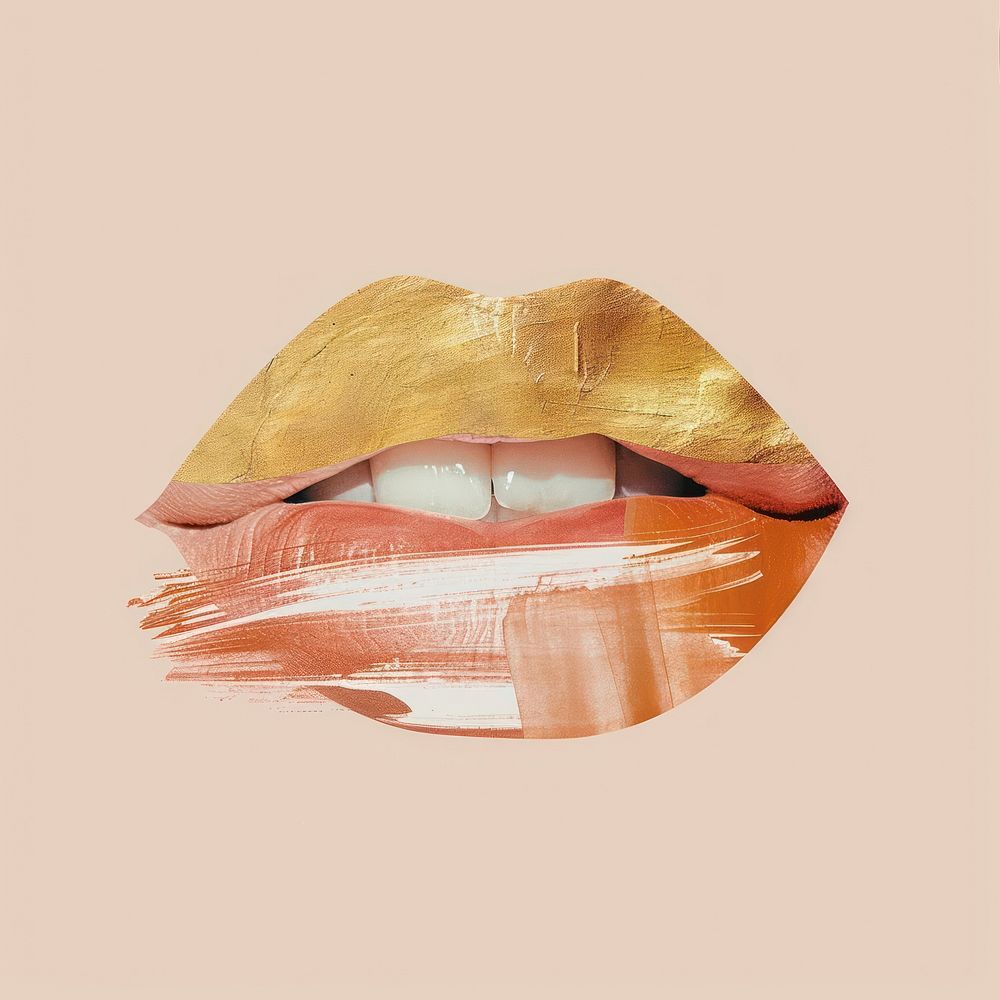 Beauty lips with a gold brush stroke lipstick art cosmetics.