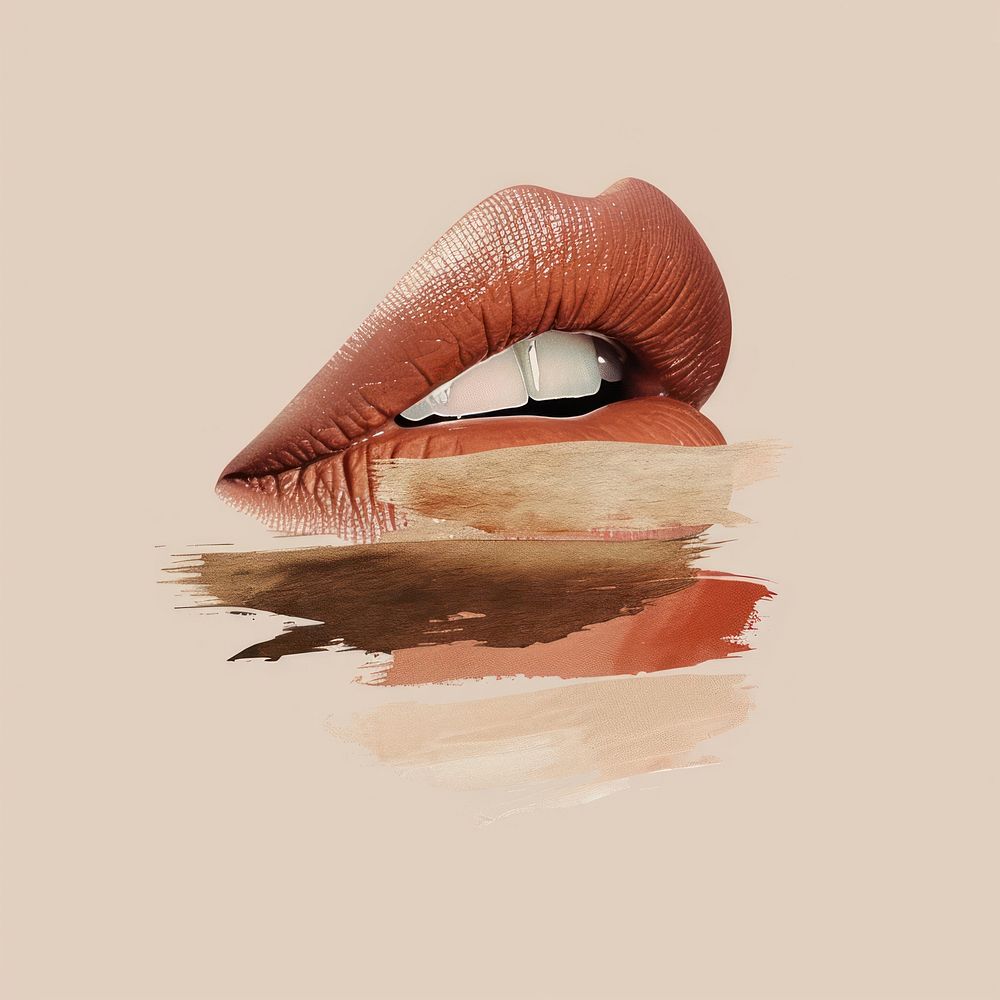 Lips with a brown brush stroke cosmetics lipstick art.