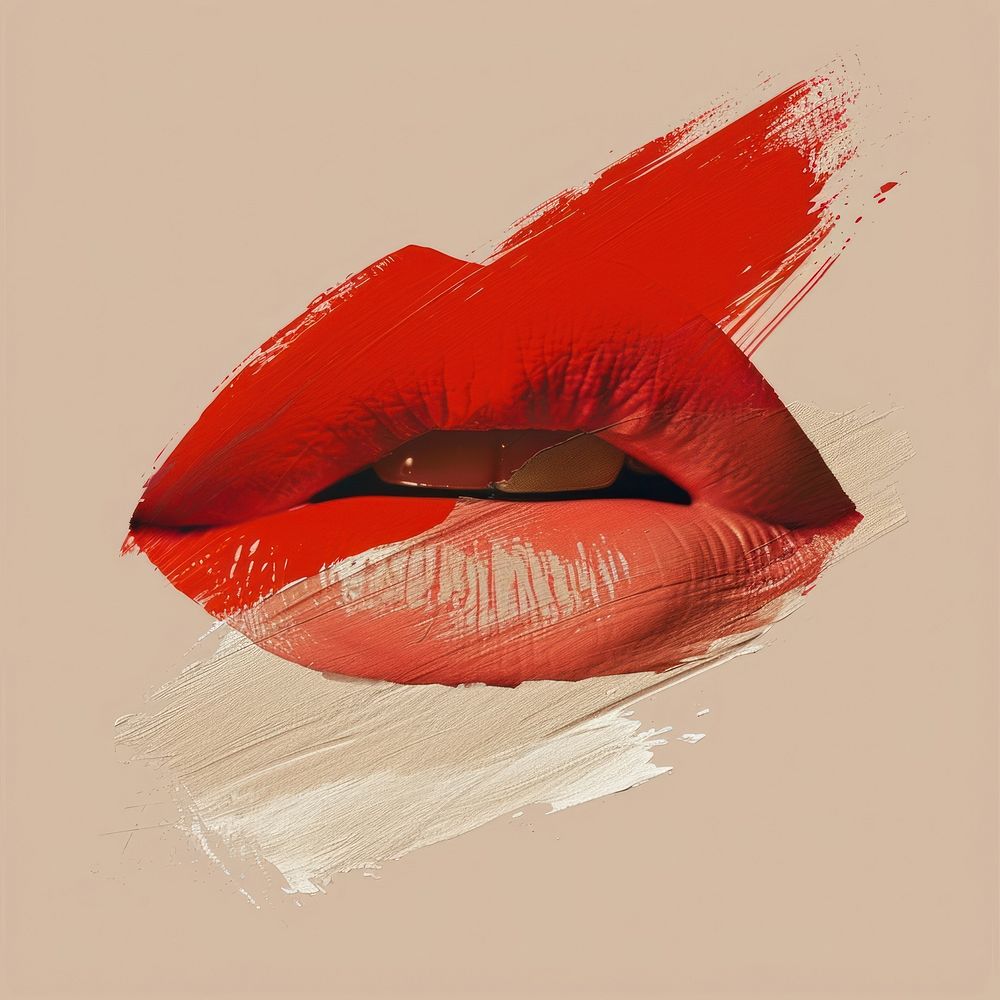 Lips with a deep red brush stroke lipstick art cosmetics.