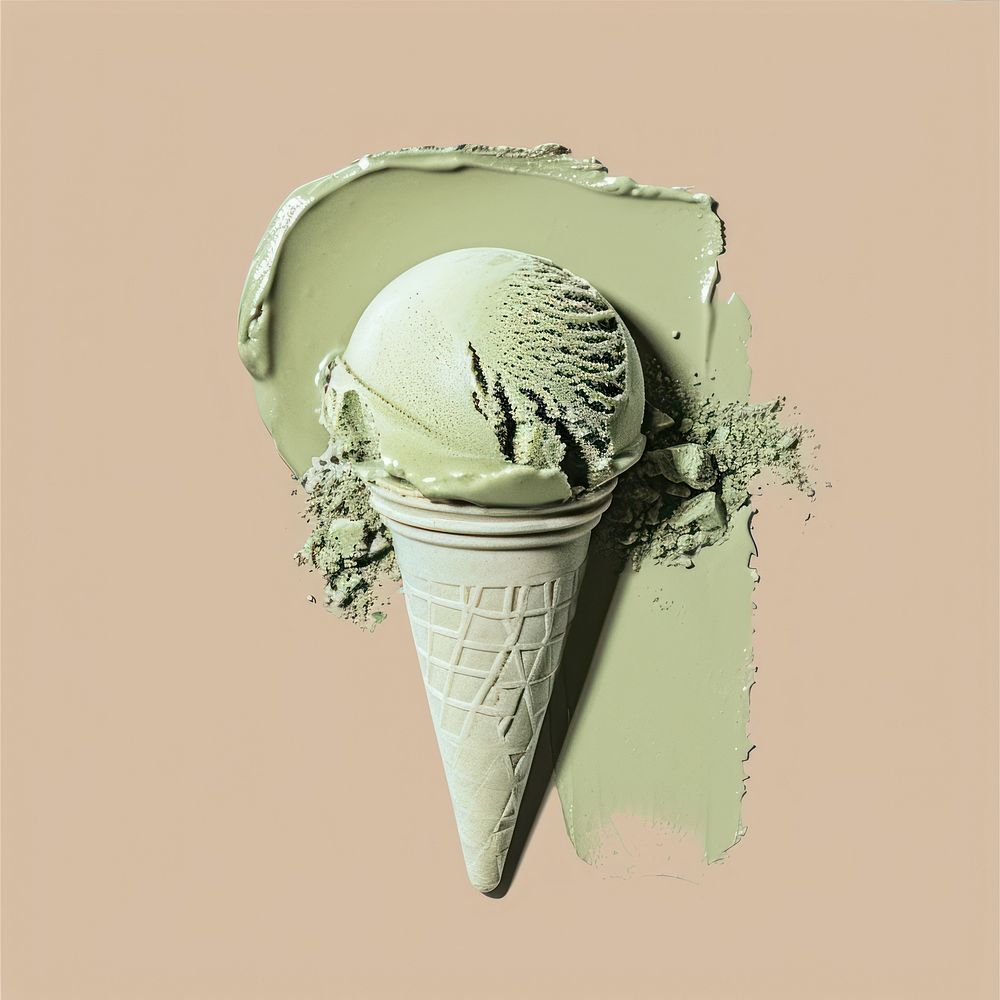 Matcha ice cream with a sap green and brush stroke dessert food gelato.