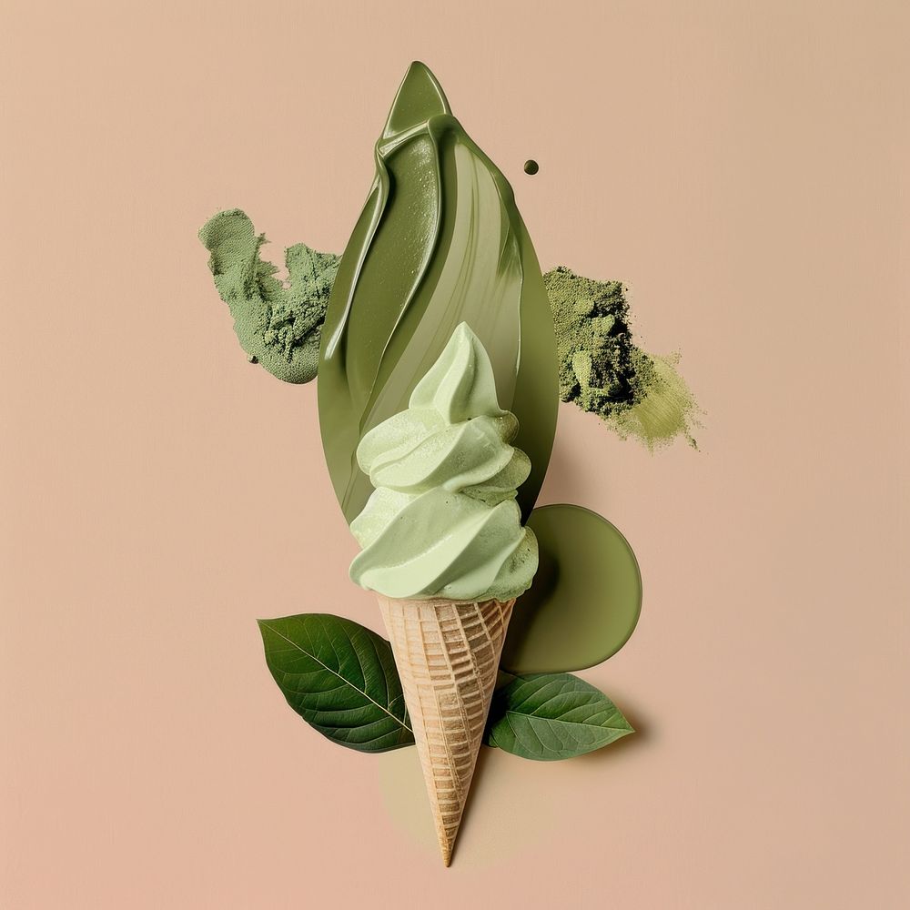 Matcha ice cream with a sap green and brush stroke dessert food freshness.