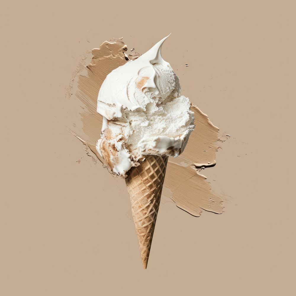 Vanilla icecream with a brown brush stroke dessert food freshness.