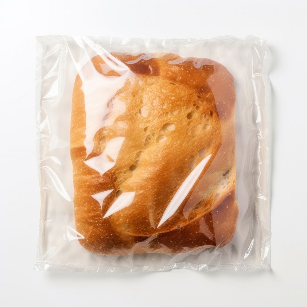 Plastic wrapping over a bread sliced food white background freshness.