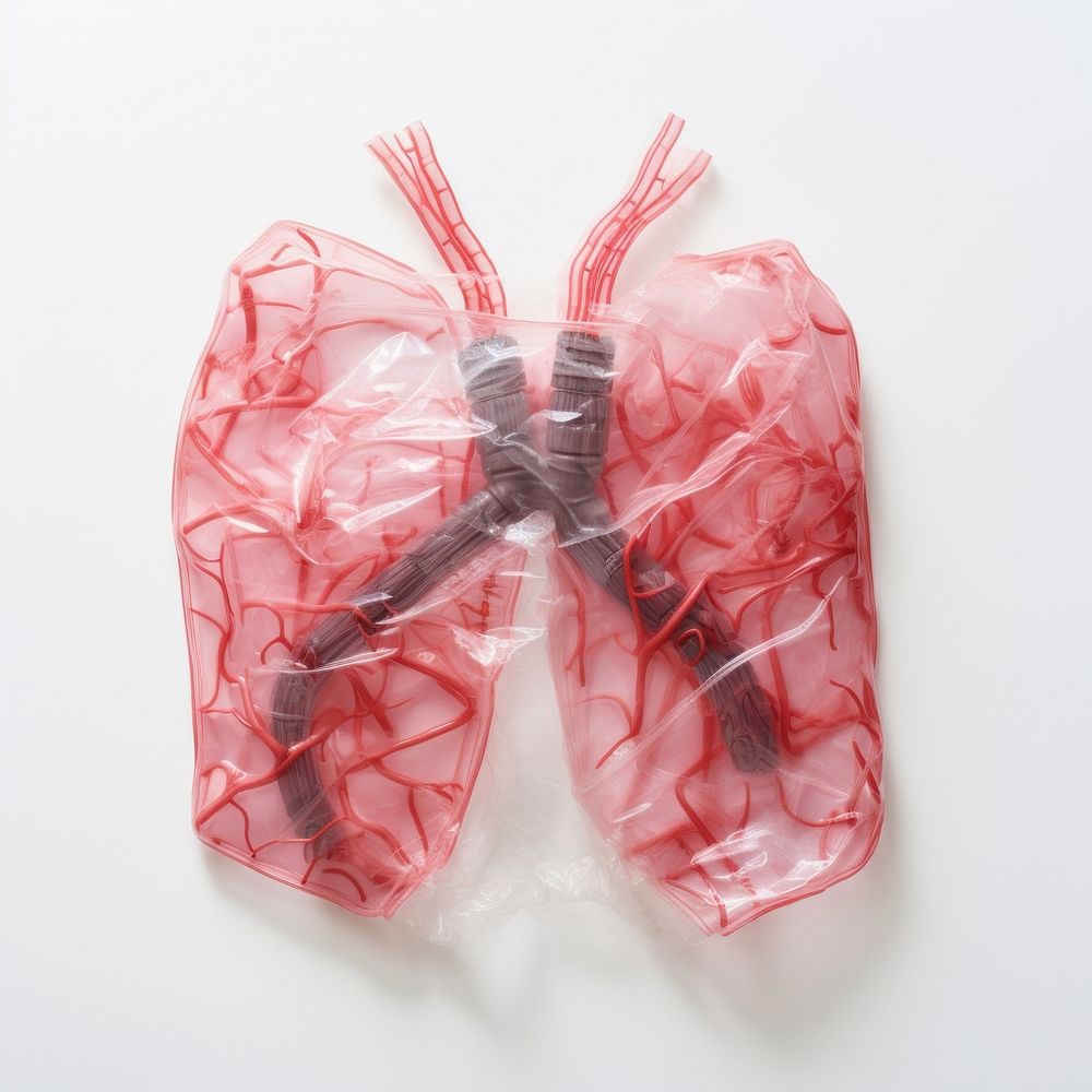 Plastic wrapping over lungs white background weaponry balloon.