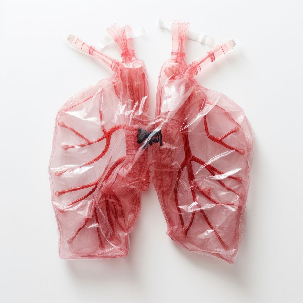 Plastic wrapping over lungs bag white background clothing.