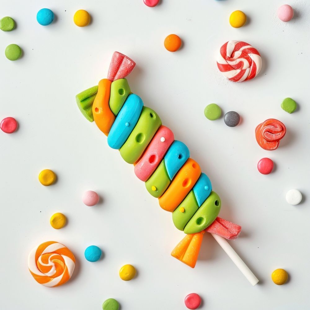 Plasticine of candy confectionery lollipop food.