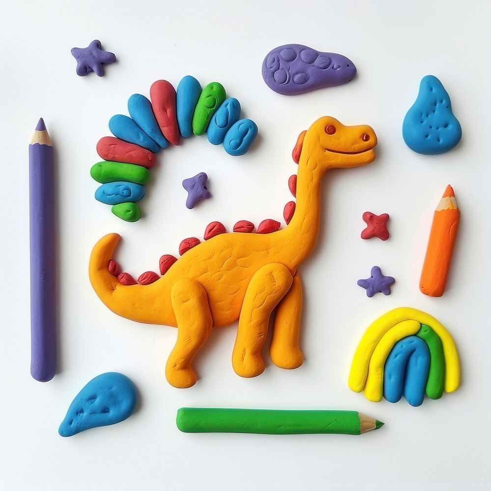 Plasticine of dinosaur craft text art.