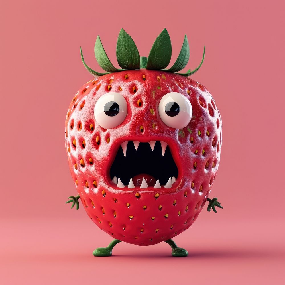 Strawberry character cartoon fruit plant.