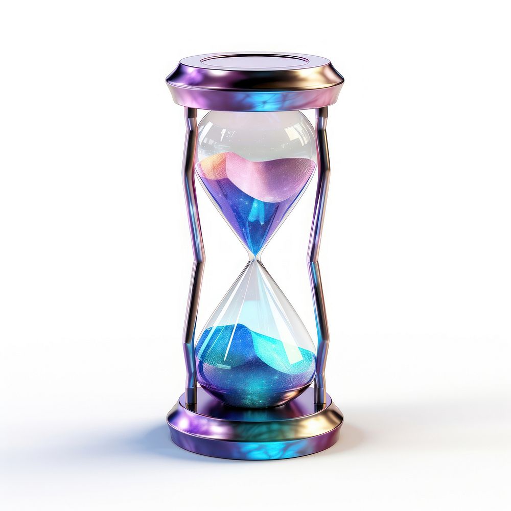 Hourglass iridescent white background drinkware deadline.