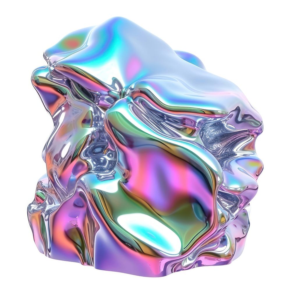 Melt computer metal iridescent gemstone jewelry white background.