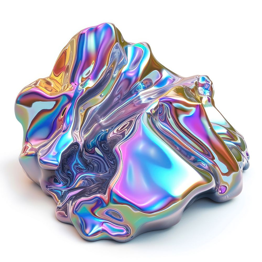 Melt geometric shape metal iridescent gemstone jewelry art.