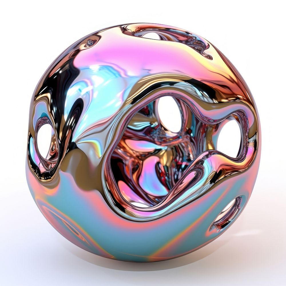 Melt sphere metal iridescent white background creativity recreation.