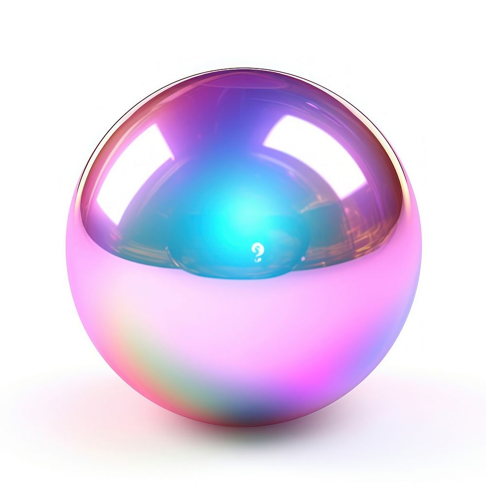 Sphere glossy iridescent purple ball white background.