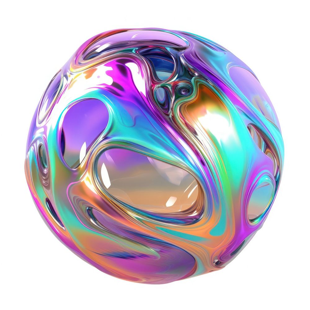 Sphere iridescent melted ball white background accessories.