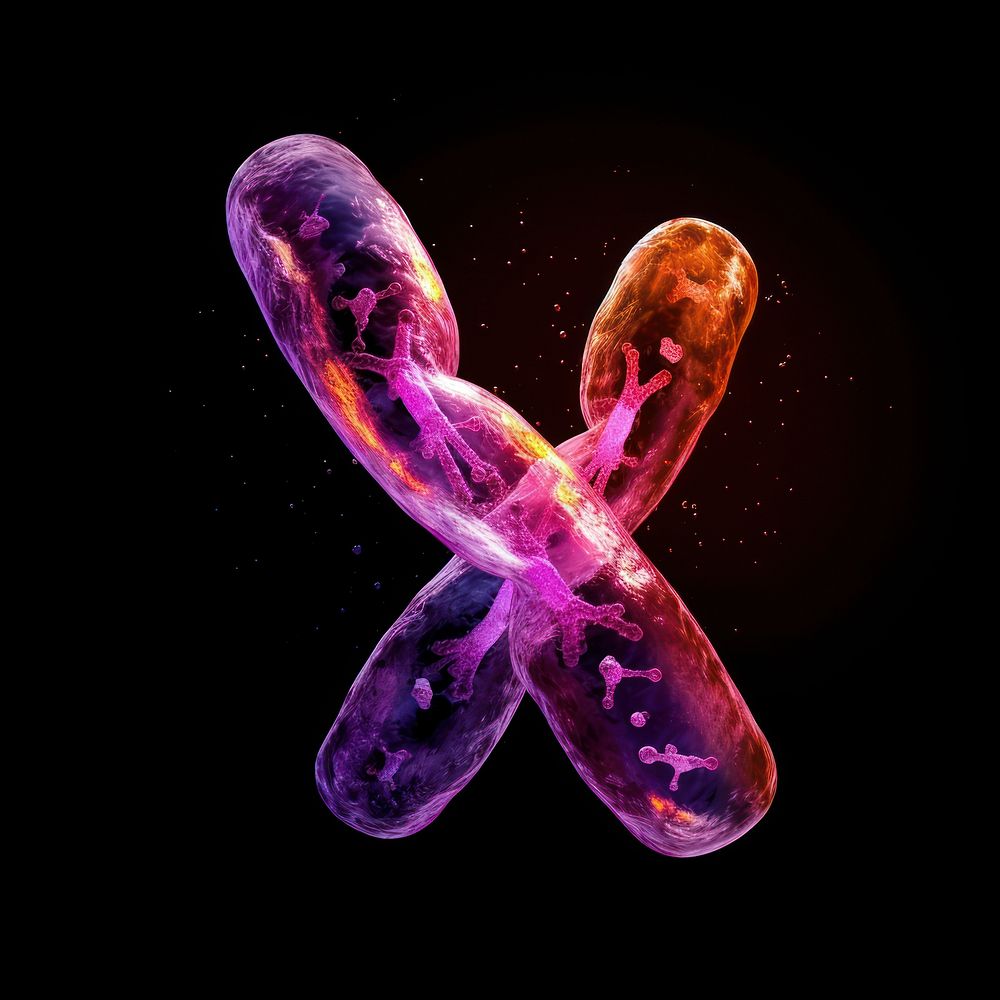 Chromosomes purple biology black background.