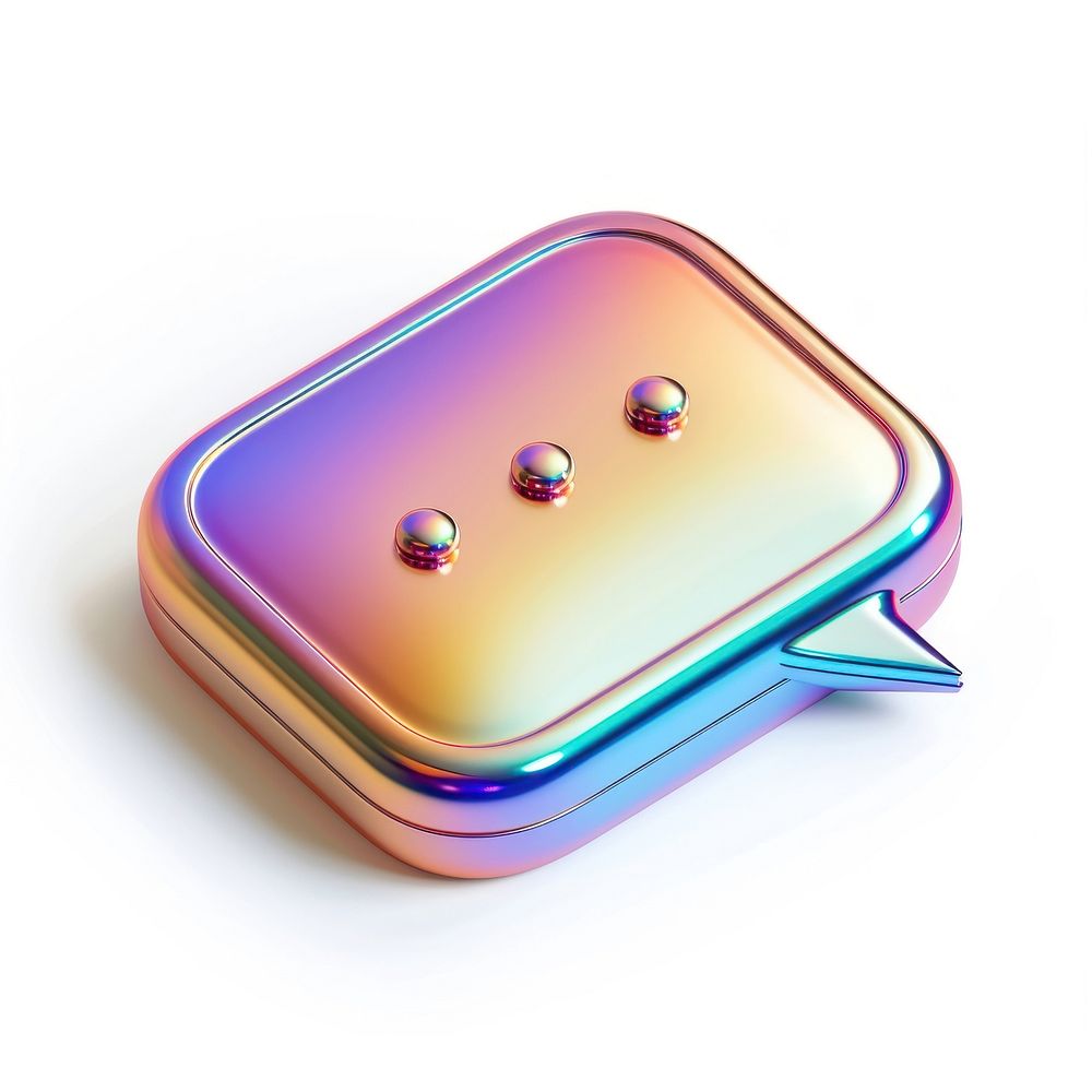 Chat box icon iridescent jewelry tin white background.