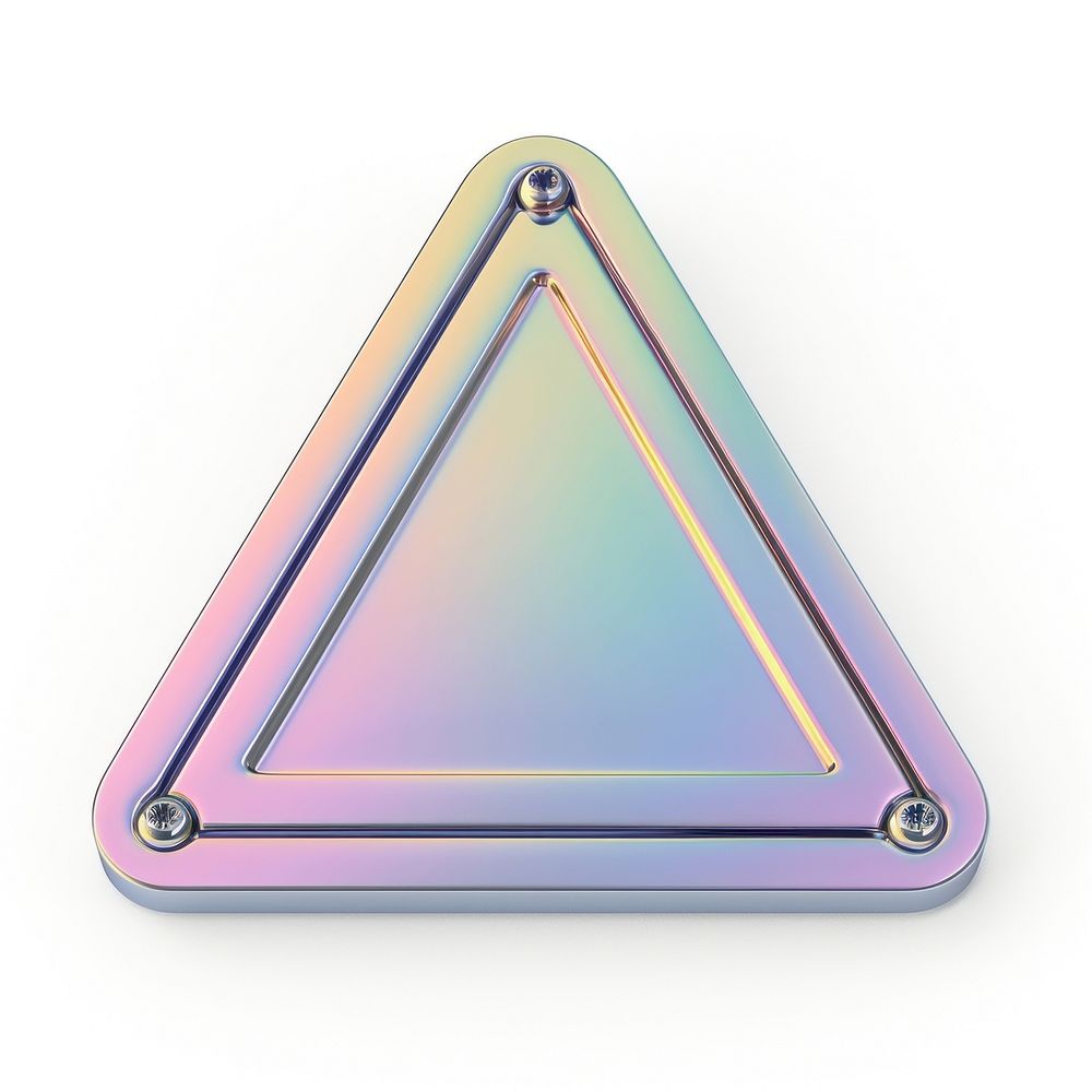 Danger warning icon iridescent metal white background triangle.