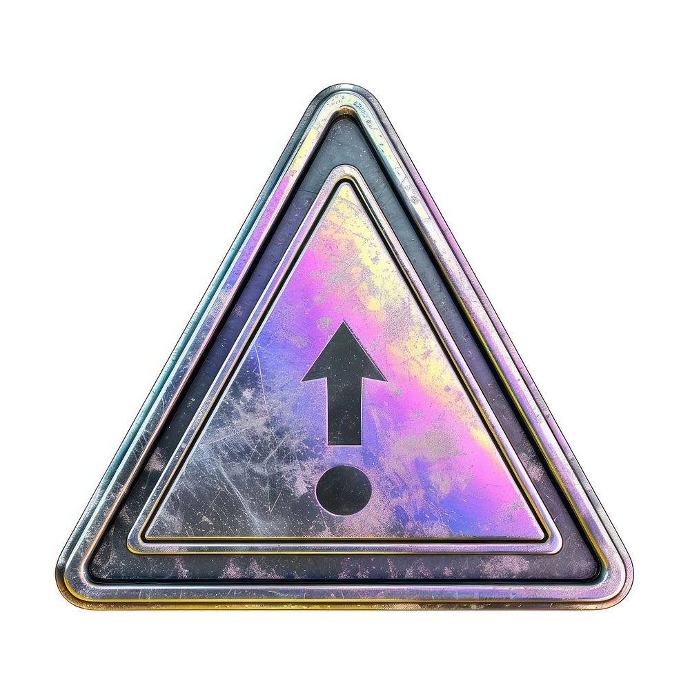 Danger warning icon iridescent symbol metal white background.