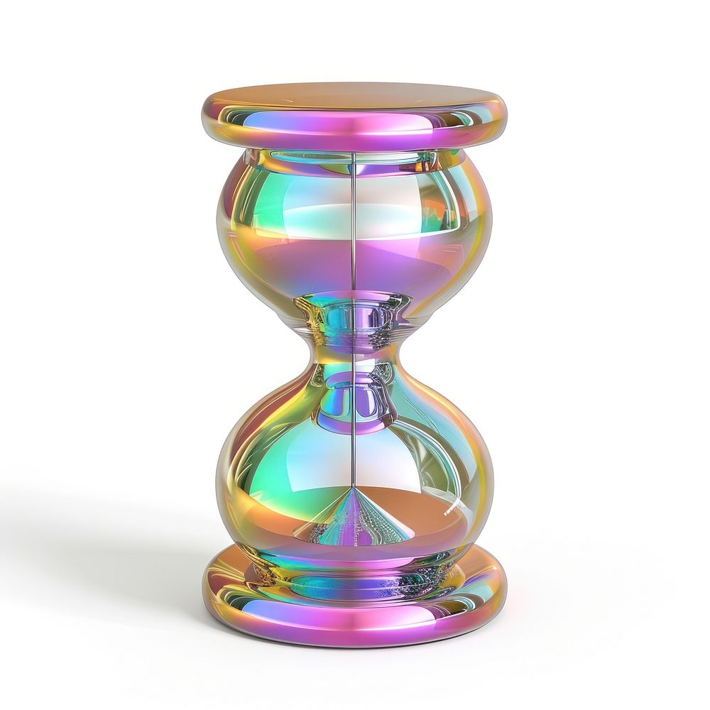 Hourglass icon iridescent metal white background biotechnology.