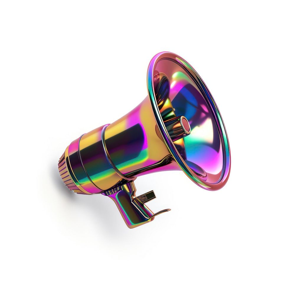 Megaphone icon iridescent metal white background electronics.