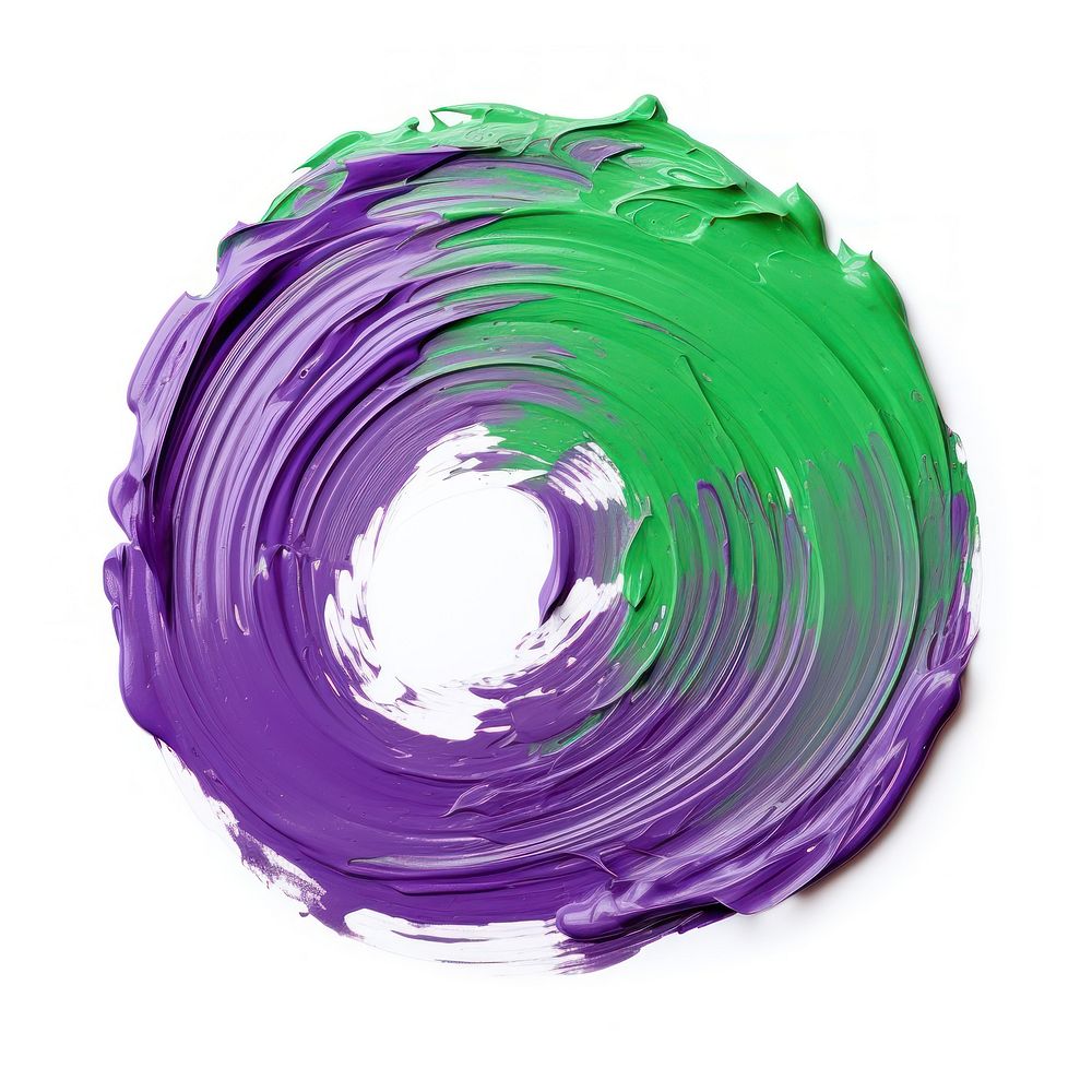 Green and violet flat paint brush stroke purple shape white background.