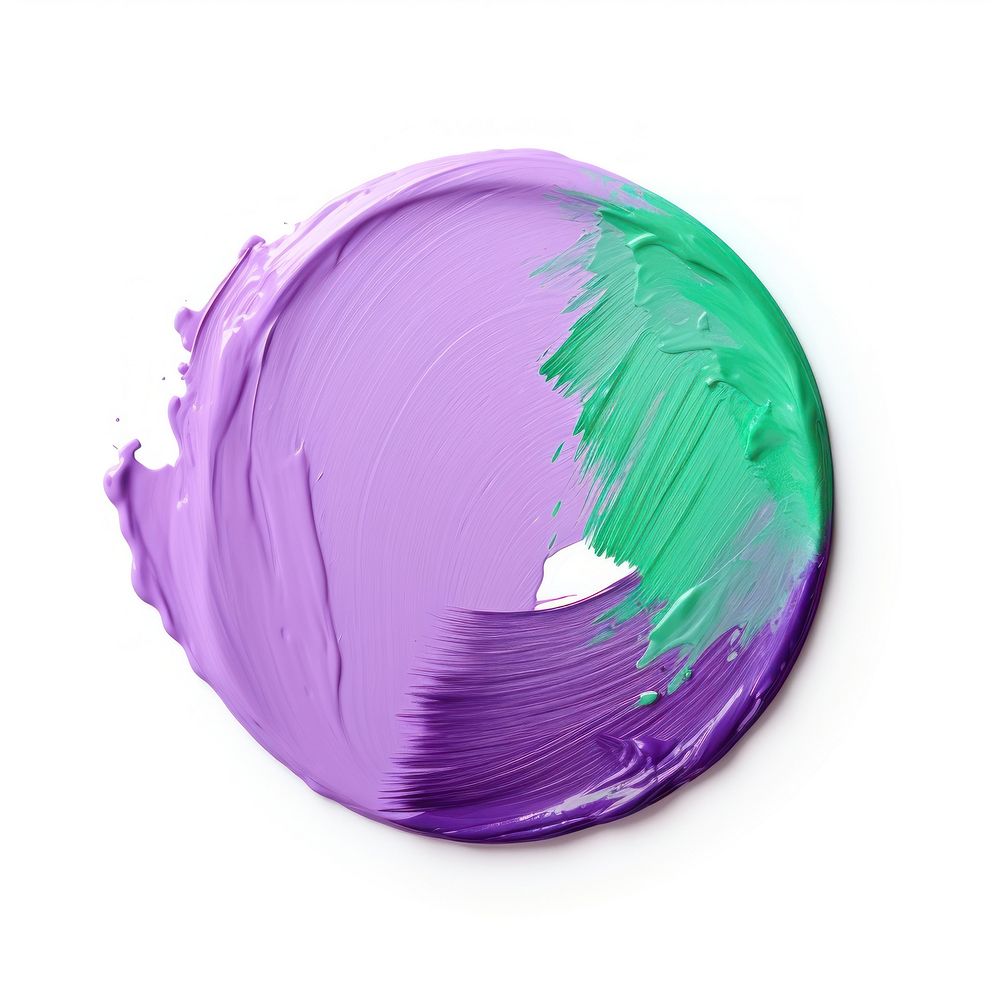 Green and violet flat paint brush stroke shape white background dishware.