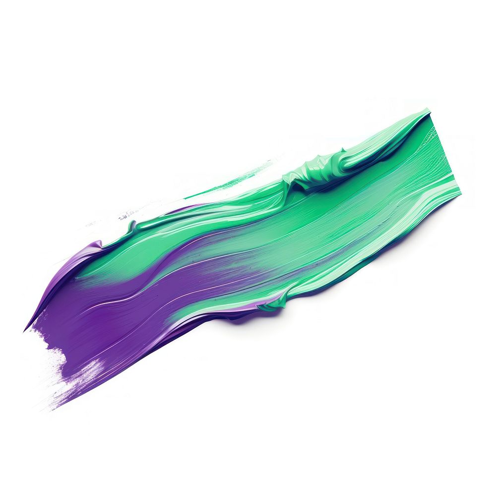 Green and violet flat paint brush stroke purple white background abstract.