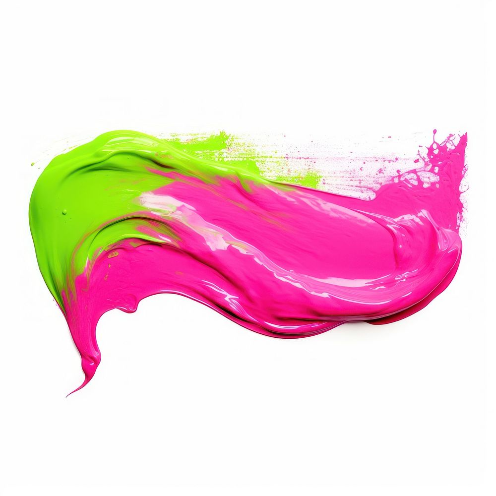 Hot pink mix slime green purple paint white background.