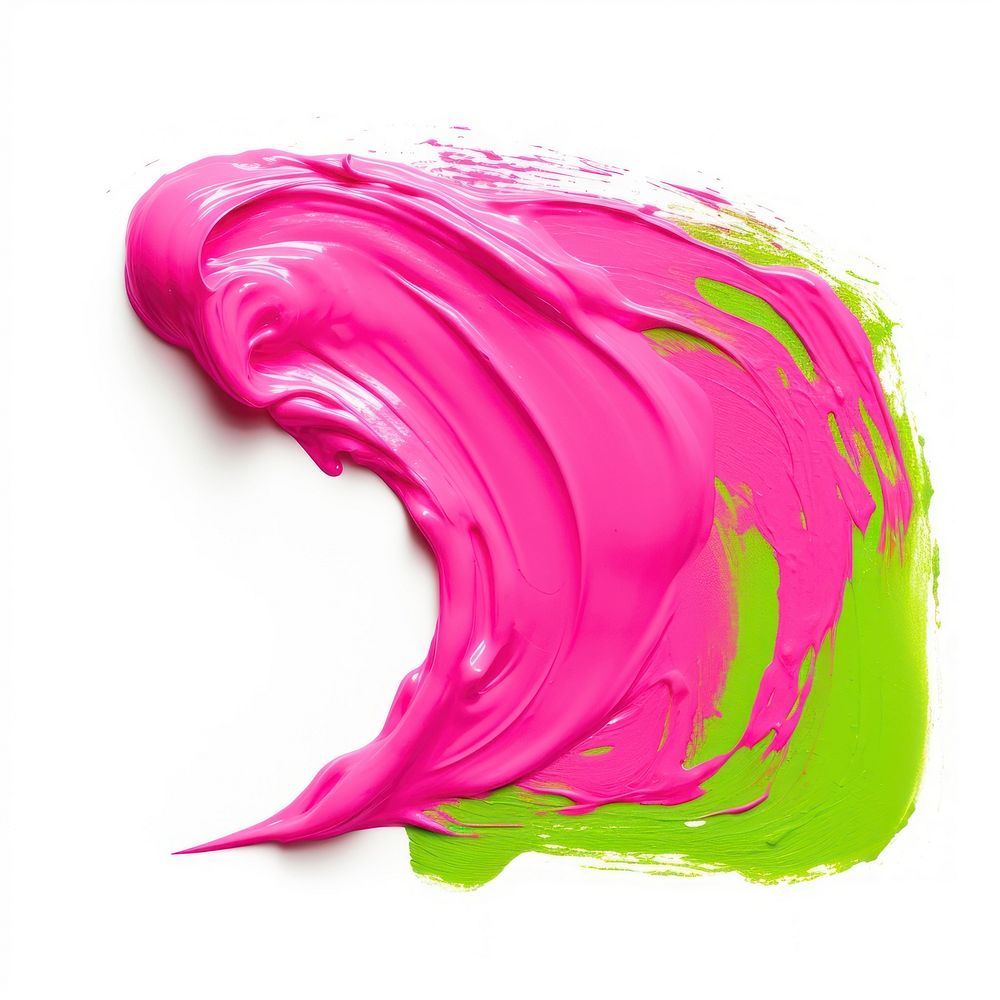 Hot pink mix slime green paint white background splattered.